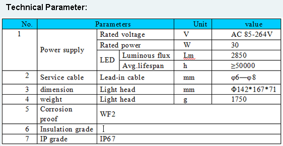 dock light technical parameter