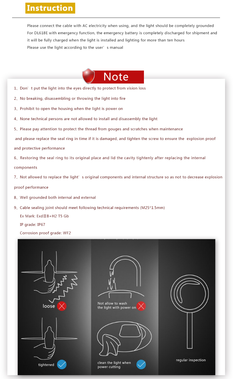 Explosion-proof light usage considerations